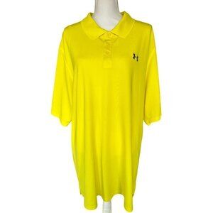 Under Armour Mens Shirt Polo Size 2XL Yellow Embroidered Short Sleeve Heat Gear